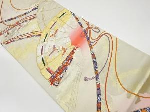 リサイクル　檜扇に群鶴模様織出し袋帯